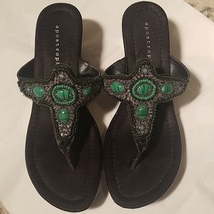 Apostrophe Beaded Wedge Sandals
